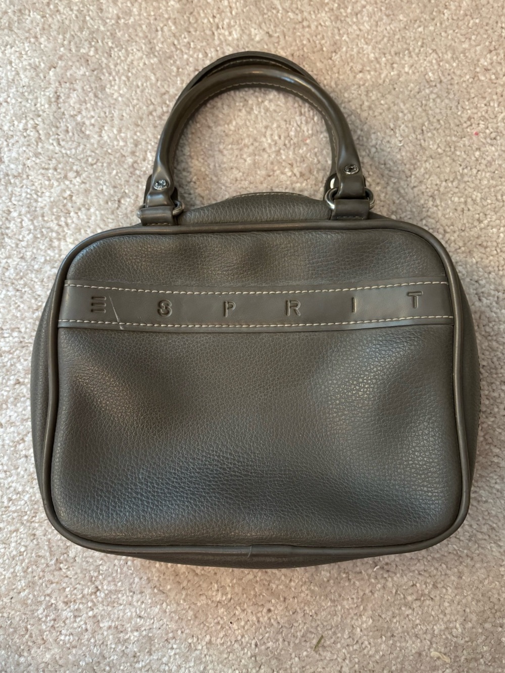 Esprit 90s vintage gray pleather handbag purse zip top handles